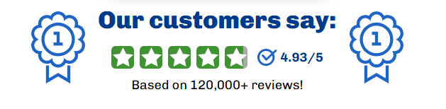 Customer star rating badge, 4.93 out of 5 based on 120,000+ reviews